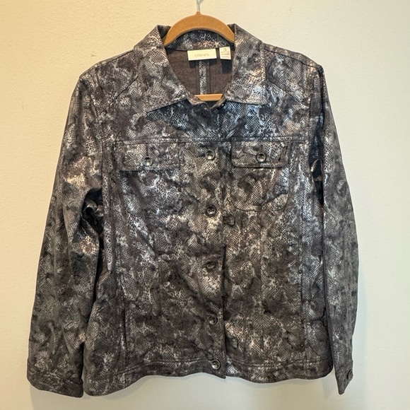 Chico’s Blue Button Front Jacket Size 3 - Picture 1 of 5